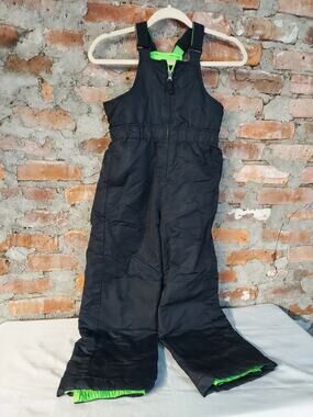 Faded Glory Boys Snow Bibs M 8 Black Green Polyester Ski Winter Pants